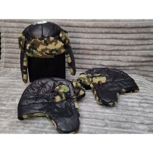 Lot of 3 🥥 Cat & Jack Trapper Hat Boy's OSFM Black Camo Winter Outdoor Fleece